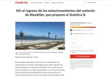 No a estacionamientos en el malecón piden cibernautas por medio change.org al alcalde electo Químico Benítez y sí a las ciclovías