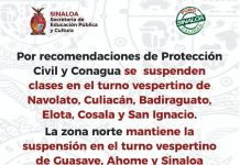 Se suspenden clases en turnos vespertinos en 6 municipios más de Sinaloa