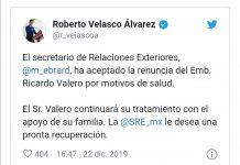 Renuncia «por motivos de salud» el embajador en Argentina