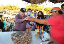 Presidente municipal y gobernador supervisan trabajos de reconstrucción del malecón de Teacapán.