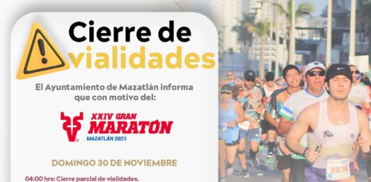 Anuncian cierres viales este domingo por el Maratón Chevron Mazatlán 2025