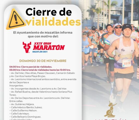 Anuncian cierres viales este domingo por el Maratón Chevron Mazatlán 2025