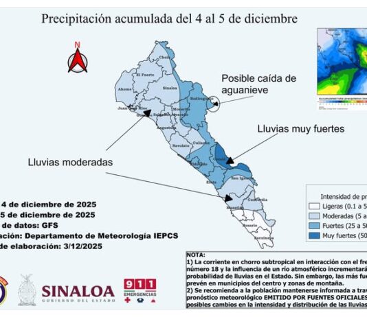 Preven incremento de lluvias en Sinaloa a partir de esta noche