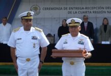 Rocha Moya Asiste a Cambio de Comandante de la IV Región Naval; Queda Provisional el Vicealmirante Meléndez Cedillo
